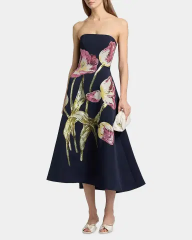 Amsale Floral Sequined Strapless Midi Cocktail Dress | Thumbnail 4 Amsale Floral Sequined Strapless Midi Cocktail Dress | Thumbnail 4