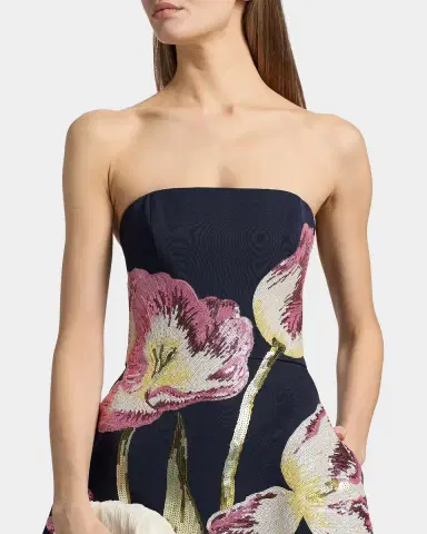 Amsale Floral Sequined Strapless Midi Cocktail Dress | Thumbnail 5 Amsale Floral Sequined Strapless Midi Cocktail Dress | Thumbnail 5