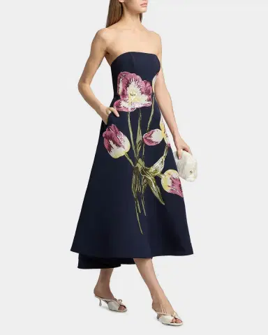 Amsale Floral Sequined Strapless Midi Cocktail Dress | Thumbnail 7 Amsale Floral Sequined Strapless Midi Cocktail Dress | Thumbnail 7