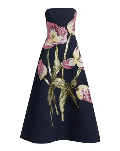 Amsale Floral Sequined Strapless Midi Cocktail Dress | Thumbnail 1 Amsale Floral Sequined Strapless Midi Cocktail Dress | Thumbnail 1