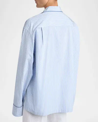 Dolce & Gabbana Men's Cotton and Silk Stripe Button-Down Shirt with Piping | Thumbnail 3 Dolce & Gabbana Men's Cotton and Silk Stripe Button-Down Shirt with Piping | Thumbnail 3