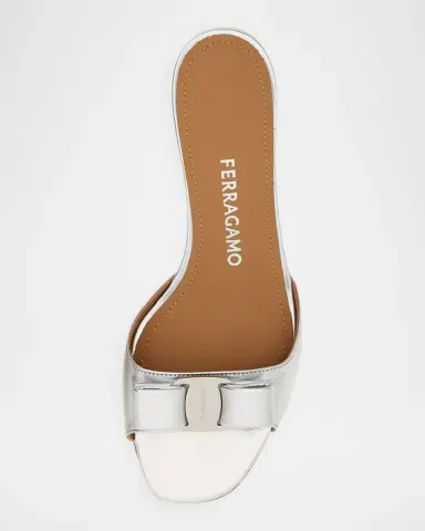 Ferragamo Vanilla Metallic Leather Bow Mules | Thumbnail 3 Ferragamo Vanilla Metallic Leather Bow Mules | Thumbnail 3