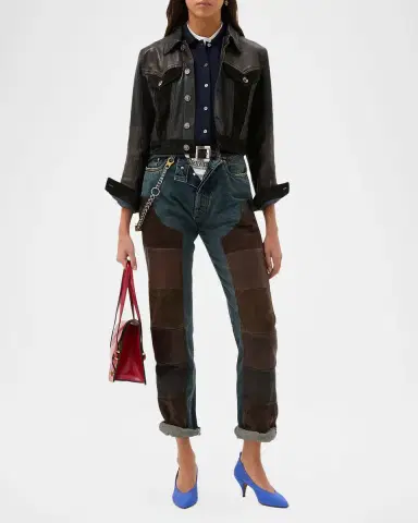 Versace Suede & Leather Patchwork Jeans | Thumbnail 2 Versace Suede & Leather Patchwork Jeans | Thumbnail 2