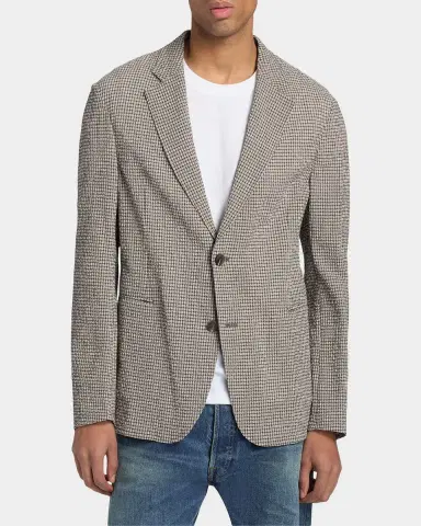 Emporio Armani Men's Check Seersucker Micro-Check Blazer | Thumbnail 4 Emporio Armani Men's Check Seersucker Micro-Check Blazer | Thumbnail 4