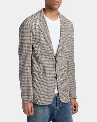 Emporio Armani Men's Check Seersucker Micro-Check Blazer | Thumbnail 7 Emporio Armani Men's Check Seersucker Micro-Check Blazer | Thumbnail 7