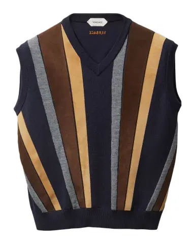Versace Suede Patchwork Sweater Vest | Thumbnail 1 Versace Suede Patchwork Sweater Vest | Thumbnail 1