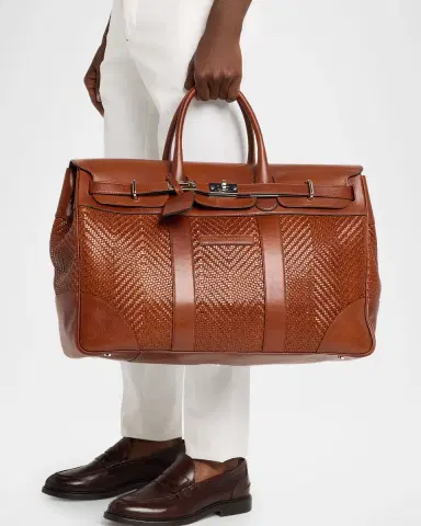 Brunello Cucinelli Men's Braided Leather Duffel Bag | Thumbnail 2 Brunello Cucinelli Men's Braided Leather Duffel Bag | Thumbnail 2
