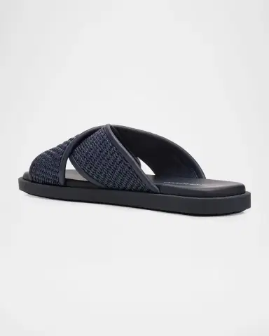 Ferragamo Men 's Leather and Raffia Gancini Ornament Crisscross Sandals | Thumbnail 2 Ferragamo Men 's Leather and Raffia Gancini Ornament Crisscross Sandals | Thumbnail 2