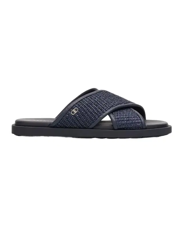 Men 's Leather and Raffia Gancini Ornament Crisscross Sandals Men 's Leather and Raffia Gancini Ornament Crisscross Sandals