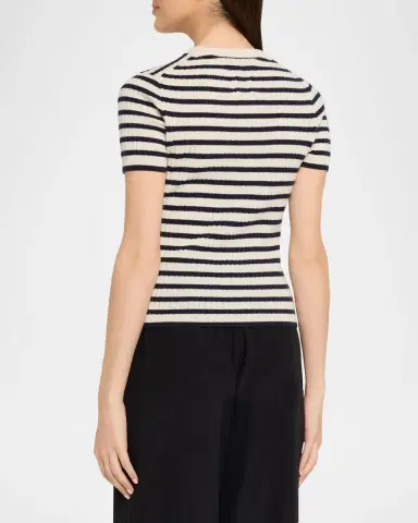 Nili Lotan Alita triped Cashmere Rib hort-leeve weater | Thumbnail 3 Nili Lotan Alita triped Cashmere Rib hort-leeve weater | Thumbnail 3