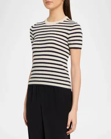Nili Lotan Alita triped Cashmere Rib hort-leeve weater | Thumbnail 4 Nili Lotan Alita triped Cashmere Rib hort-leeve weater | Thumbnail 4