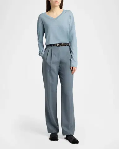 The Row Naius Long-Sleeve V-Neck Wool Top | Thumbnail 2 The Row Naius Long-Sleeve V-Neck Wool Top | Thumbnail 2