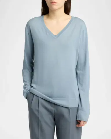 The Row Naius Long-Sleeve V-Neck Wool Top | Thumbnail 4 The Row Naius Long-Sleeve V-Neck Wool Top | Thumbnail 4