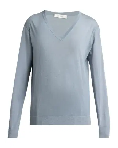 The Row Naius Long-Sleeve V-Neck Wool Top | Thumbnail 1 The Row Naius Long-Sleeve V-Neck Wool Top | Thumbnail 1