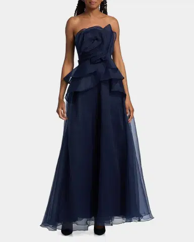Theia Gilda Draped Rose Strapless Organza Gown | Thumbnail 2 Theia Gilda Draped Rose Strapless Organza Gown | Thumbnail 2