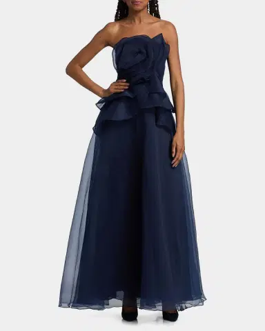 Theia Gilda Draped Rose Strapless Organza Gown | Thumbnail 4 Theia Gilda Draped Rose Strapless Organza Gown | Thumbnail 4