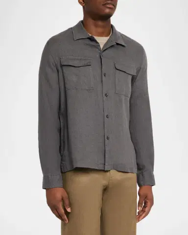 Vince Men 's Linen Garage Button-Down Shirt | Thumbnail 4 Vince Men 's Linen Garage Button-Down Shirt | Thumbnail 4