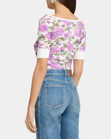 Chloé Floral Rib Short-Sleeve Henley Top | Thumbnail 3 Chloé Floral Rib Short-Sleeve Henley Top | Thumbnail 3