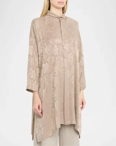 Eskandar Wide A-Line Double Stand Collar Shirt - Very Long Length With Slits | Thumbnail 4 Eskandar Wide A-Line Double Stand Collar Shirt - Very Long Length With Slits | Thumbnail 4