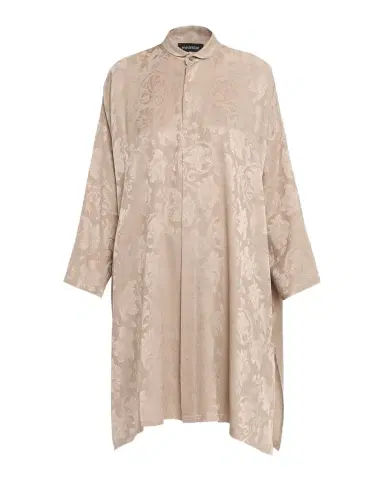 Eskandar Wide A-Line Double Stand Collar Shirt - Very Long Length With Slits | Thumbnail 1 Eskandar Wide A-Line Double Stand Collar Shirt - Very Long Length With Slits | Thumbnail 1