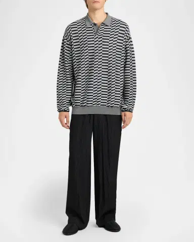 Giorgio Armani Men's Geometric Knit Polo Sweater | Thumbnail 2 Giorgio Armani Men's Geometric Knit Polo Sweater | Thumbnail 2