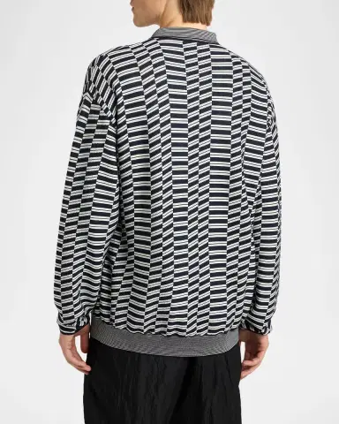 Giorgio Armani Men's Geometric Knit Polo Sweater | Thumbnail 3 Giorgio Armani Men's Geometric Knit Polo Sweater | Thumbnail 3
