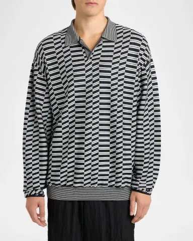 Giorgio Armani Men's Geometric Knit Polo Sweater | Thumbnail 4 Giorgio Armani Men's Geometric Knit Polo Sweater | Thumbnail 4
