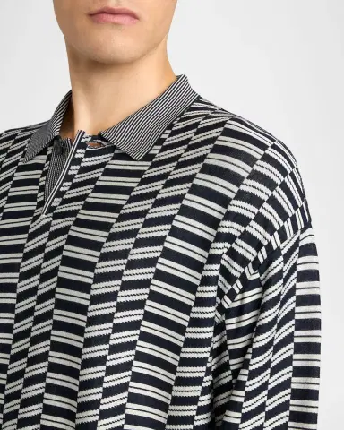 Giorgio Armani Men's Geometric Knit Polo Sweater | Thumbnail 5 Giorgio Armani Men's Geometric Knit Polo Sweater | Thumbnail 5