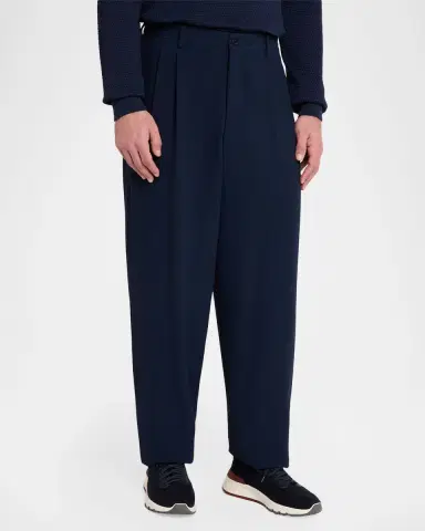 Giorgio Armani Men's Stretch Wool Seersucker Double-Pleat Trousers | Thumbnail 4 Giorgio Armani Men's Stretch Wool Seersucker Double-Pleat Trousers | Thumbnail 4