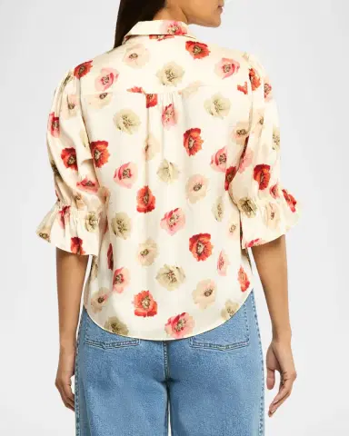 Cinq à Sept Floating Poppies Puff-Sleeve Silk Shirt | Thumbnail 2 Cinq à Sept Floating Poppies Puff-Sleeve Silk Shirt | Thumbnail 2