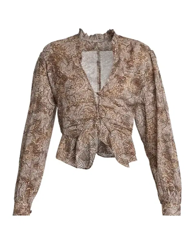 Celeny Floral Button-Front Crop Blouse Celeny Floral Button-Front Crop Blouse