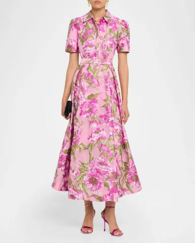 Theia Abba Belted Floral Jacquard Shirt Gown | Thumbnail 2 Theia Abba Belted Floral Jacquard Shirt Gown | Thumbnail 2