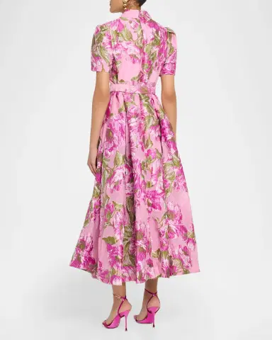 Theia Abba Belted Floral Jacquard Shirt Gown | Thumbnail 3 Theia Abba Belted Floral Jacquard Shirt Gown | Thumbnail 3