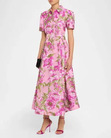 Theia Abba Belted Floral Jacquard Shirt Gown | Thumbnail 4 Theia Abba Belted Floral Jacquard Shirt Gown | Thumbnail 4