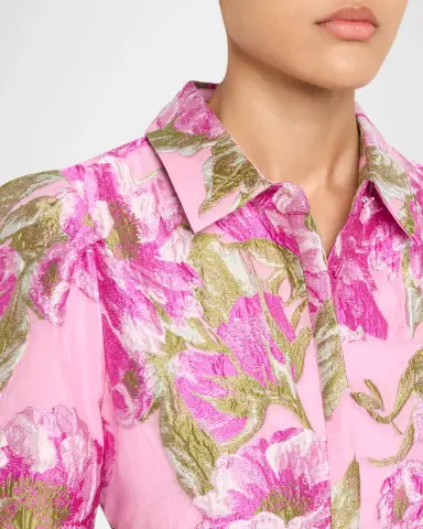 Theia Abba Belted Floral Jacquard Shirt Gown | Thumbnail 5 Theia Abba Belted Floral Jacquard Shirt Gown | Thumbnail 5