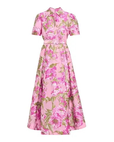 Theia Abba Belted Floral Jacquard Shirt Gown | Thumbnail 1 Theia Abba Belted Floral Jacquard Shirt Gown | Thumbnail 1