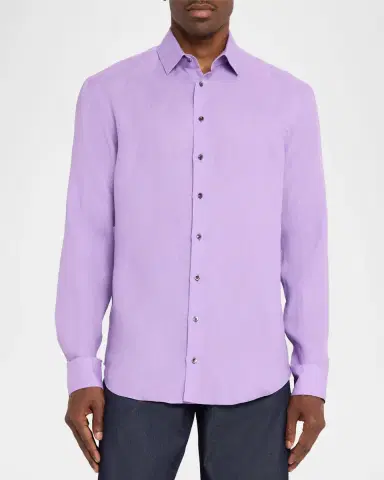 Giorgio Armani Men's Solid Linen Classic-Fit Sport Shirt | Thumbnail 4 Giorgio Armani Men's Solid Linen Classic-Fit Sport Shirt | Thumbnail 4