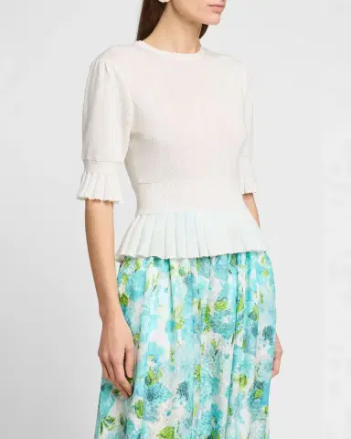 Chloé Short-Sleeve Pointelle Kit Ruffle Crewneck Sweater | Thumbnail 4 Chloé Short-Sleeve Pointelle Kit Ruffle Crewneck Sweater | Thumbnail 4