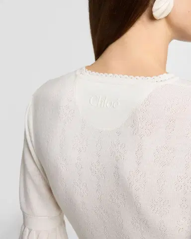 Chloé Short-Sleeve Pointelle Kit Ruffle Crewneck Sweater | Thumbnail 5 Chloé Short-Sleeve Pointelle Kit Ruffle Crewneck Sweater | Thumbnail 5