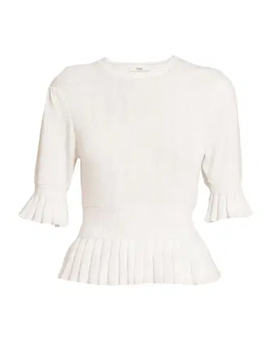 Chloé Short-Sleeve Pointelle Kit Ruffle Crewneck Sweater | Thumbnail 1 Chloé Short-Sleeve Pointelle Kit Ruffle Crewneck Sweater | Thumbnail 1