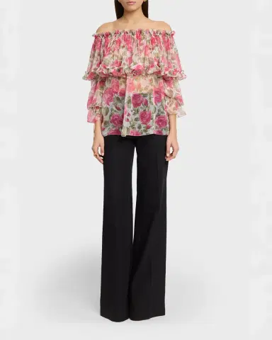Chloé Floral Silk Off-The-Shoulder Ruffle Top | Thumbnail 2 Chloé Floral Silk Off-The-Shoulder Ruffle Top | Thumbnail 2
