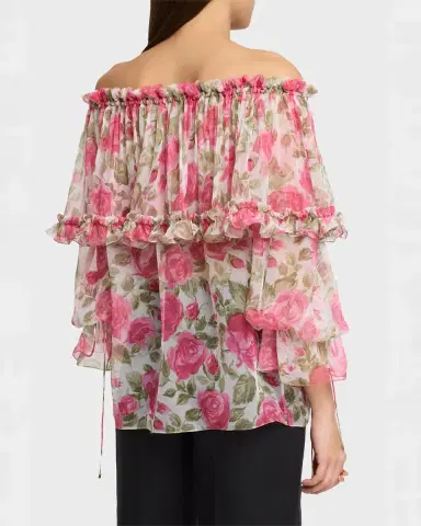 Chloé Floral Silk Off-The-Shoulder Ruffle Top | Thumbnail 3 Chloé Floral Silk Off-The-Shoulder Ruffle Top | Thumbnail 3