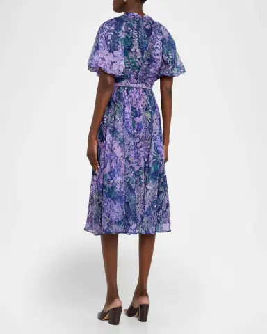 Theia Marisol Floral-Print Pebbled Chiffon Midi Dress | Thumbnail 3 Theia Marisol Floral-Print Pebbled Chiffon Midi Dress | Thumbnail 3