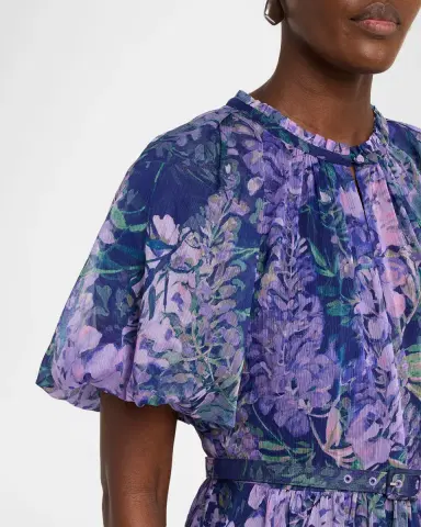 Theia Marisol Floral-Print Pebbled Chiffon Midi Dress | Thumbnail 5 Theia Marisol Floral-Print Pebbled Chiffon Midi Dress | Thumbnail 5