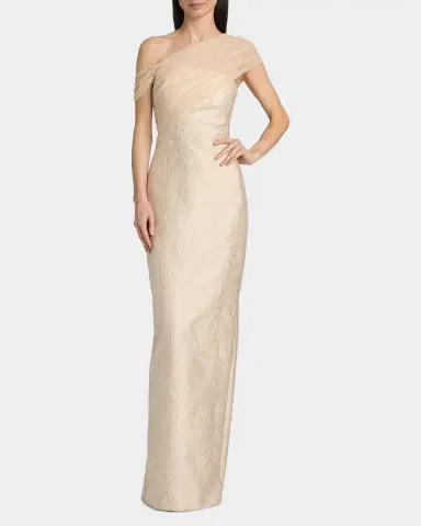 Theia Zara One-Shoulder Metallic Jacquard Column Gown | Thumbnail 2 Theia Zara One-Shoulder Metallic Jacquard Column Gown | Thumbnail 2