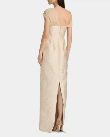 Theia Zara One-Shoulder Metallic Jacquard Column Gown | Thumbnail 3 Theia Zara One-Shoulder Metallic Jacquard Column Gown | Thumbnail 3