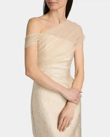Theia Zara One-Shoulder Metallic Jacquard Column Gown | Thumbnail 5 Theia Zara One-Shoulder Metallic Jacquard Column Gown | Thumbnail 5