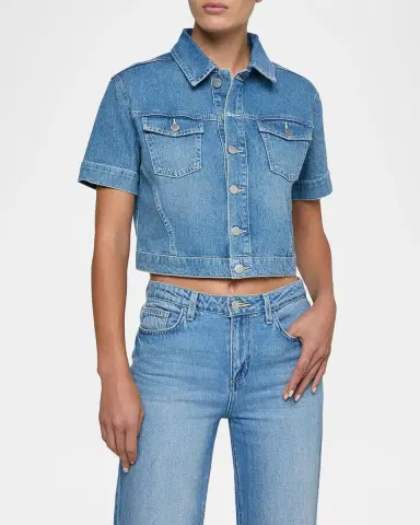 L 'AGENCE Kirstie Cropped Short-Sleeve Denim Jacket | Thumbnail 4 L 'AGENCE Kirstie Cropped Short-Sleeve Denim Jacket | Thumbnail 4