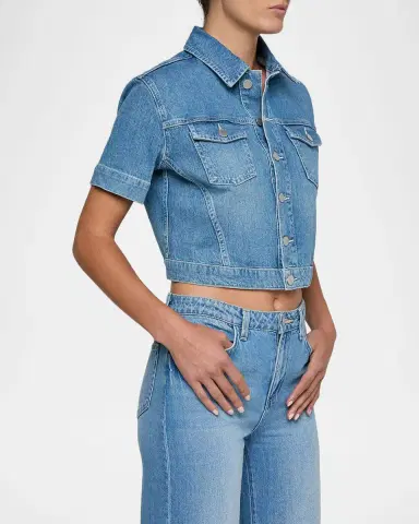 L 'AGENCE Kirstie Cropped Short-Sleeve Denim Jacket | Thumbnail 5 L 'AGENCE Kirstie Cropped Short-Sleeve Denim Jacket | Thumbnail 5