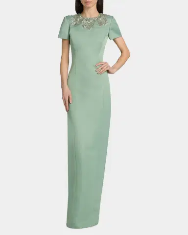 THEIA Sorelia Beaded Duchess Satin Column Gown | Thumbnail 2 THEIA Sorelia Beaded Duchess Satin Column Gown | Thumbnail 2